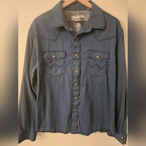 Wrangler Retro Blue Pearl Snap Dress Shirt Mens Sz XL